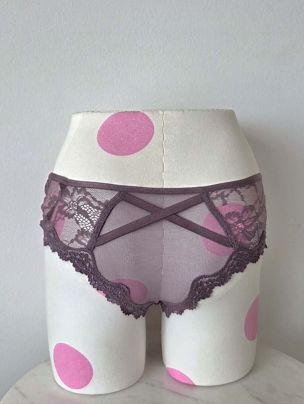 Victoria's Secret VTG Cheeky Panty NWT Sheer Mesh Lace Crisscross Purple - Picture 4 of 13